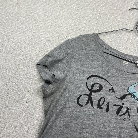 Levis T-Shirt Women’s Size Large Music Mix Tape 501 Graphic Groovy Tee Grey Read - Picture 3 of 16